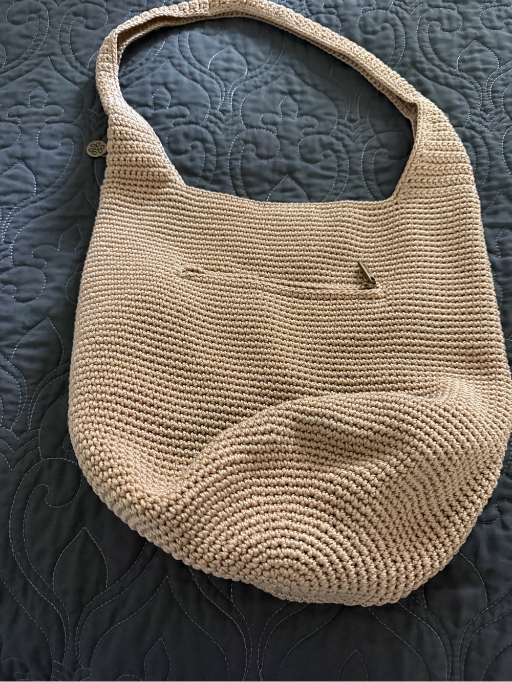 The Sak Beige Crochet Shoulder Bag with Green Palm Embroidery - Picture 2 of 4
